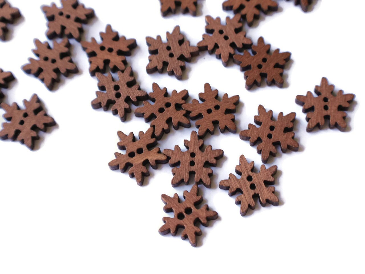 25 19mm Wooden Snowflake Buttons Two Hole Buttons Brown Wood Buttons